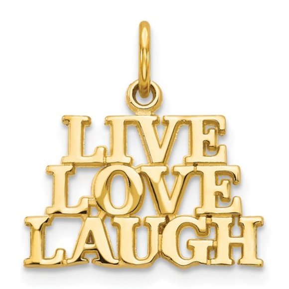 14k Yellow Gold Talking Charm Pendant - Live Love Laugh Necklace Charm Pendant - Picture 1 of 4